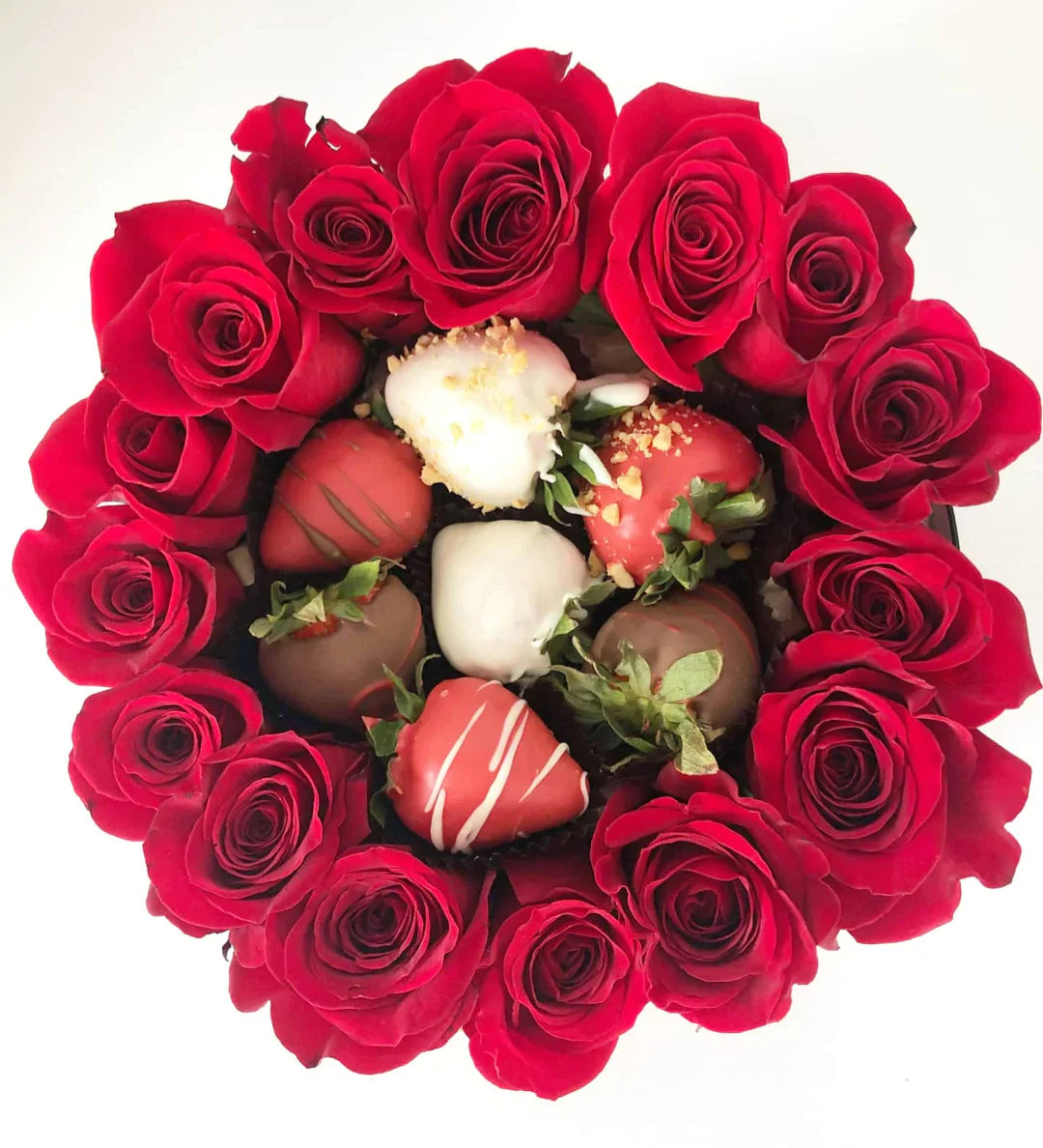 Caja de Rosas Frescas con Fresas cubiertas con chocolate / Hello Berry Madrid